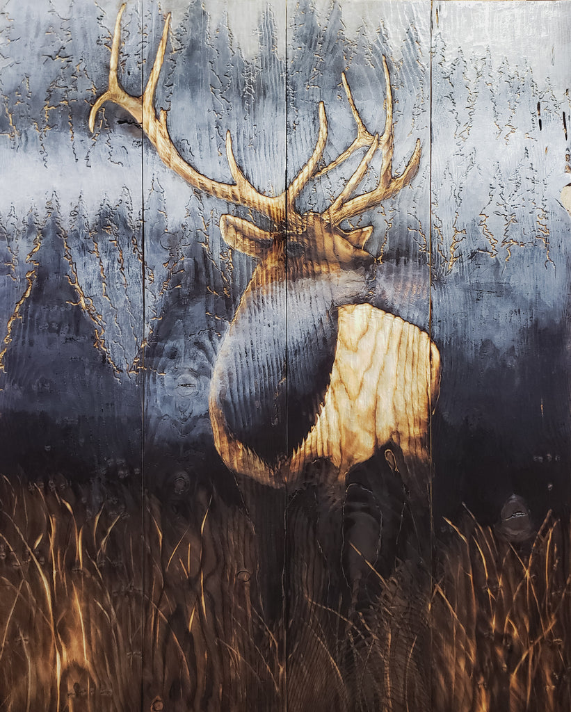 Elk in Misty Forest